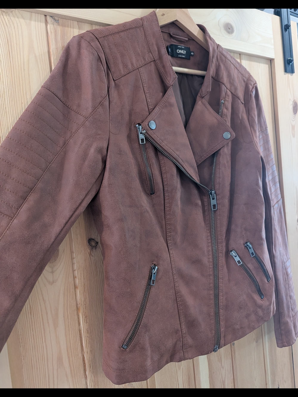 ONLY Brown Faux Suede Moto Jacket Women's - Picture 4 of 9